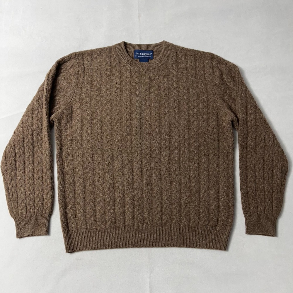 Davis & Squire Cahmere Sweater Men Large Brown Cable-Knit 2 Ply